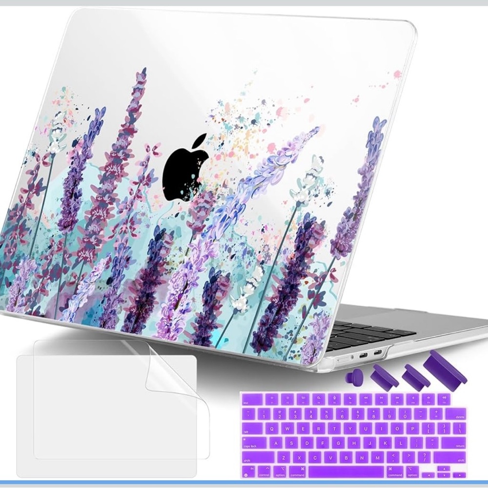 Floral MacBook Case with Purple Keyboard Cover